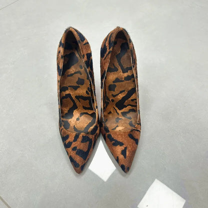 Tikicup Sexy 12cm 10cm Leopard Hairy Grafitti Women Pointy Toe High Heels Design Slip On Stiletto Pumps Party Shoes Plus Size.