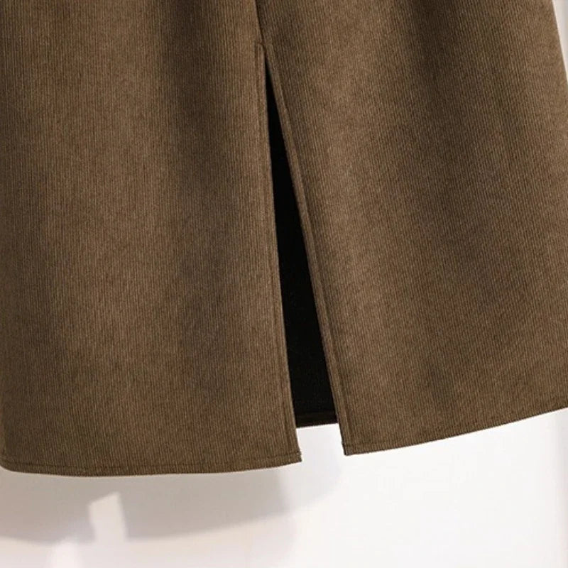 2025 Autumn Winter Plus Size Skirts Women High Waist Solid A-line Skirt Back Slit Korean Thick Elegant Fleece-lined Style Skirts.
