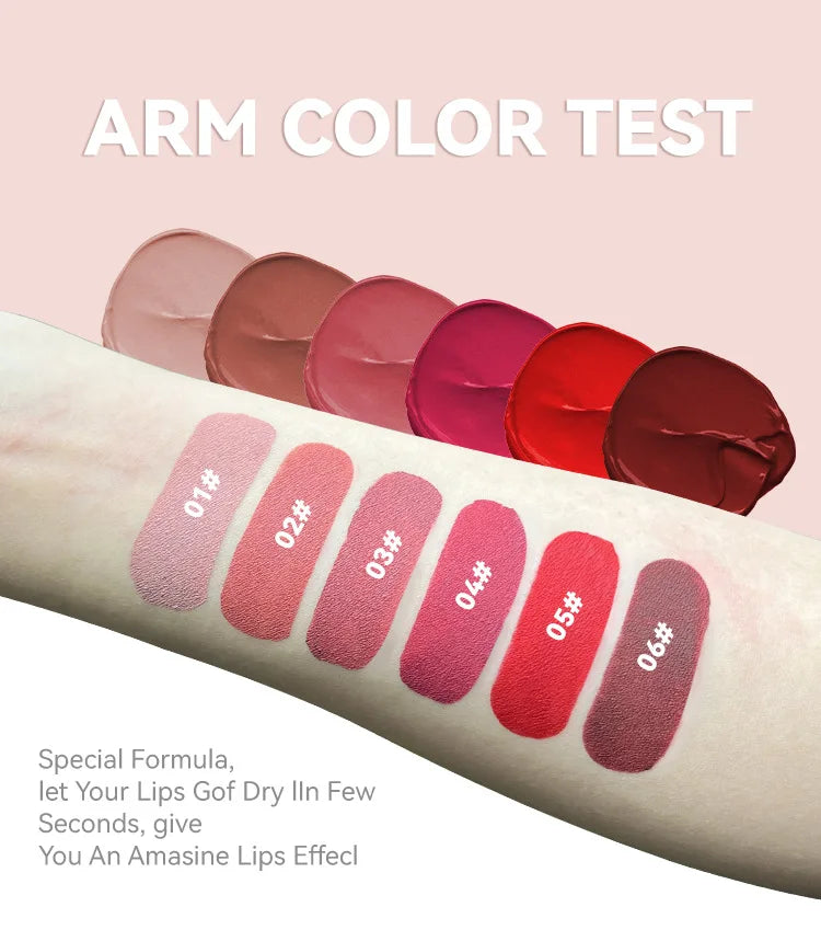 6 Colors Nude Matte Lip Gloss Waterproof Lasting Lipstick Not Fading Sexy Nude Red Pink Velvet Liquid Lipsticks Makeup Cosmetic.
