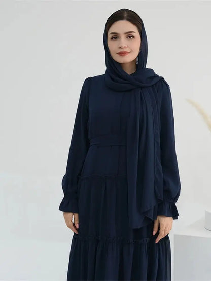 Ramadan Eid Chiffon Muslim Modest Khimar Abaya Set Dubai Turkey Islam Dress Abayas For Women Kebaya Kaftan Robe Femme Musulmane