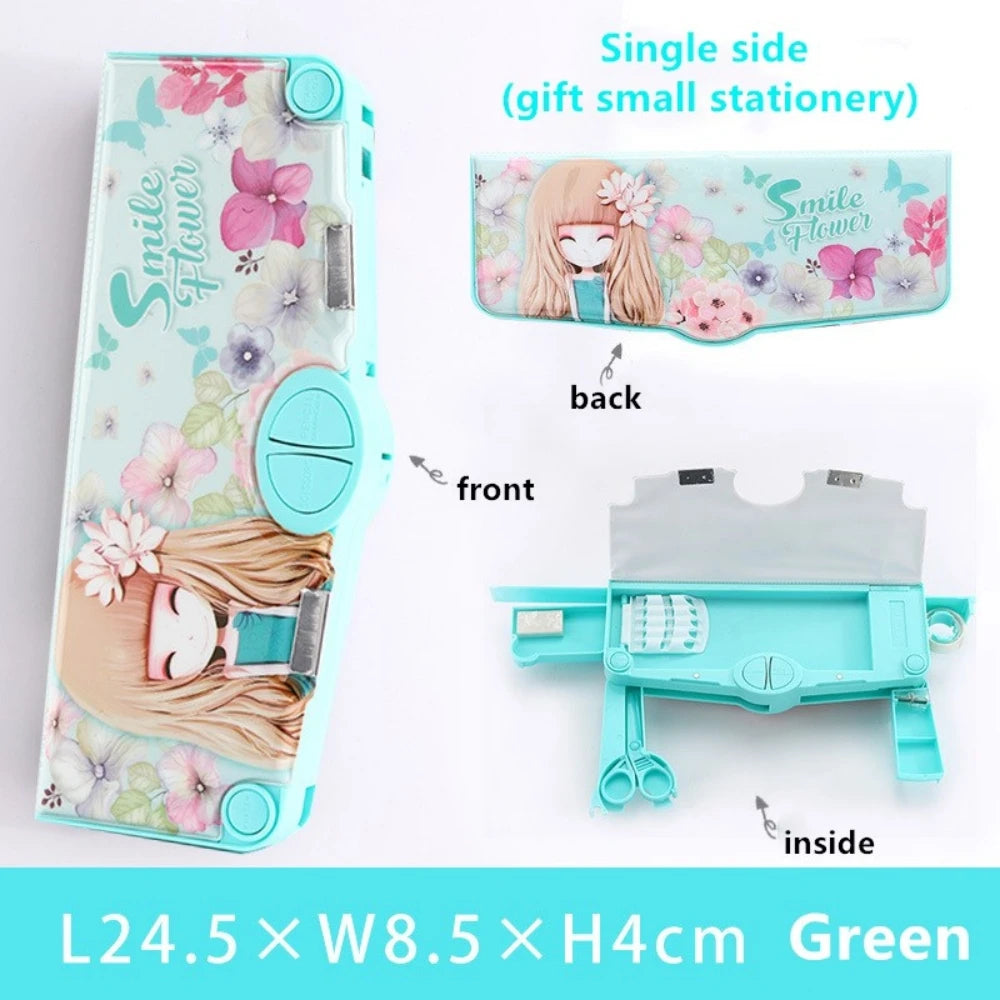 Mechanisches, verformbares, niedliches Federmäppchen mit Stifteinsatz, multifunktionaler Schlüsselschalter, Cartoon-Aufbewahrungsbox für Schule und Schreibwaren aus Kunststoff