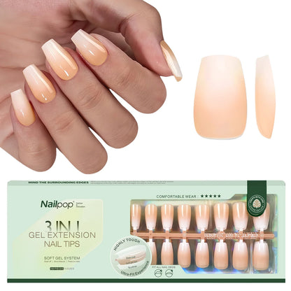 NAILPOP 150Pcs 4 in 1 Ombre Gel Nail Tips White Gradient Soft Gel False Nail Tips Soak Off Fake Nails Extensions DIY 15 Sizes.