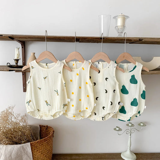 2023 neue Im Sommer Infant Neugeborene Baby Mädchen Jungen Falten Tuch Baumwolle Outfits Kinder Casual Overalls Kleinkind Bodys.