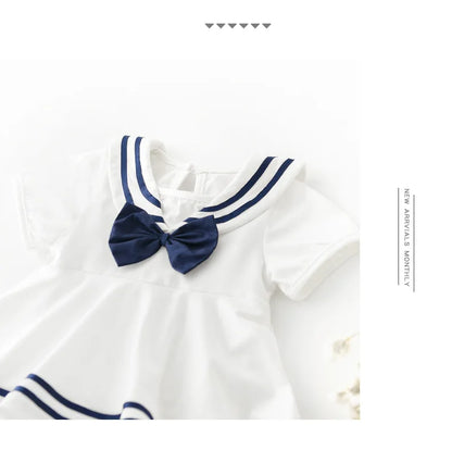 Sommer Baby Mädchen Strampler Kleid Sailor Navy Kragen Infant Mädchen Bögen Einteilige Kleidung Kleinkind Kurzarm Body.