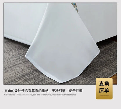 New 140g twill thickened hotel four-piece hotel linen pure white single quilt set webbing hotel bed and breakfast.