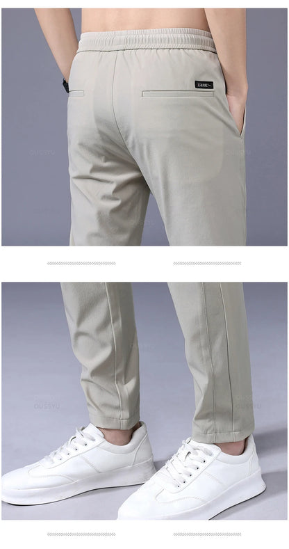 OUSSYU Brand New Spring Summer Men's Casual Pants Slim Pant Straight Thin Trousers Male Fashion Stretch Khaki Jogging 28-38