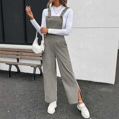 Adjustable Basic Velvet Overalls Women's Pure Color Simple Style Autumn New Arrival Fashionable Female Bib Pants.