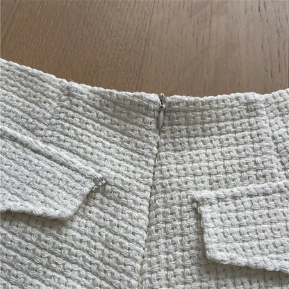 Autumn Winter New Woven Tweed Fungus Edge Buckle Shorts Femininity Versatile High Waist Pure Desire Wind Boots Short Pants.