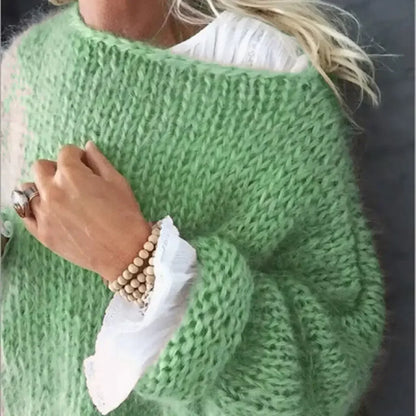 Frauen Pullover Gestrickte Lose Feste Pullover Regelmäßige Volle Hülse Dicke Splice Jumper Rundhals Casual Top 2023 Herbst Winter.