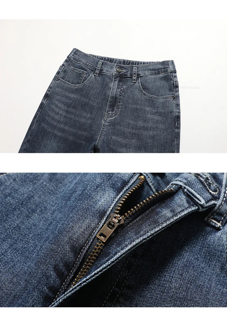 Spring Summer Thin Men's Classic Jeans Elastic Loose Straight Cotton Casual Denim Trousers Brand Clothing Business Male Pants