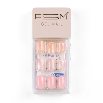 Press on Nails Short Square Fake Nails Designs Nude Glitter Full Cover Stick on Nails Bling Sequins  Nails for Women and Girls.