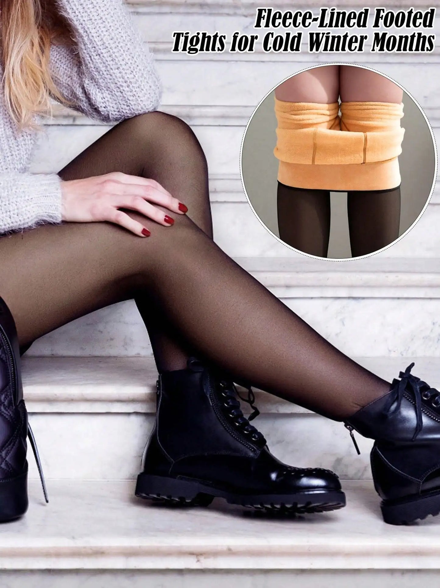 Luxtrada Womens Plus Size Thick Winter Tummy Control Fleece Lined Sheer Tights Fake Translucent Warm Leggings Thermal Opaque