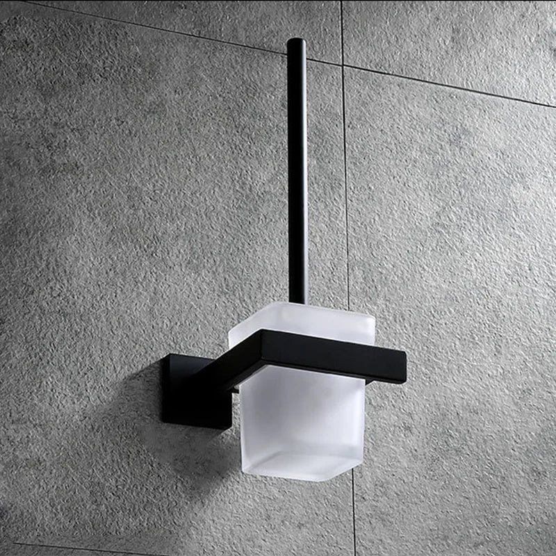 Schwarz Bad zubehör Edelstahl Set Wandre gal Handtuch halter Handtuch halter Taschentuch halter Kleider haken Toiletten bürste Anhänger