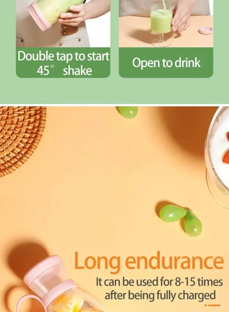 6-Blade Mini Portable Electric Juicer Bottle – USB-Charged, Shakes Orange/Lemon, Works As Fresh Fruit Mixer & Squeezer.