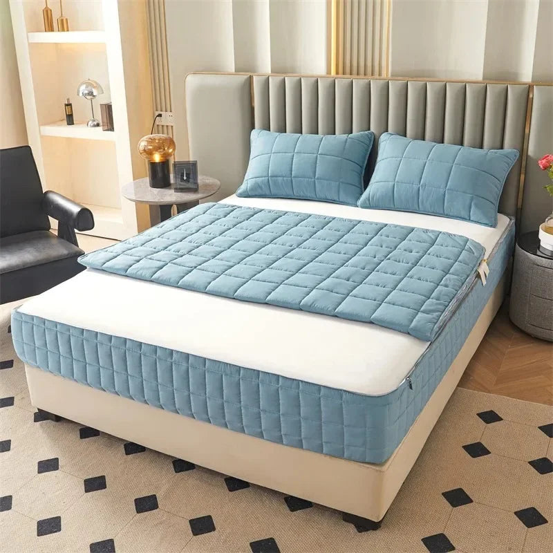 Breathable Quilted Mattress Protector with Soybean Fiber Padding Hypoallergenic Skin-Friendly Cover Machine Washable 720° Cover