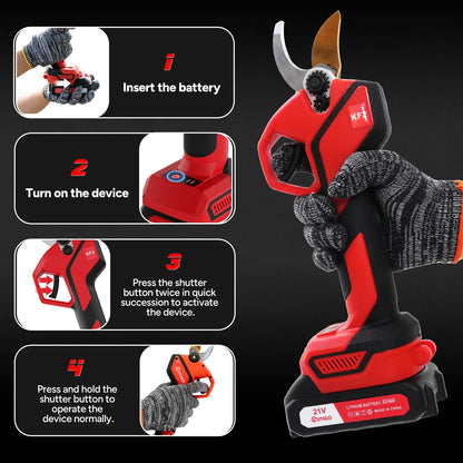 Professionelle Elektrische Gartenschere 25mm 2*1500mAh,2* 21v Lithium-Wiederaufladbar Akku Astschere, Rosenschere