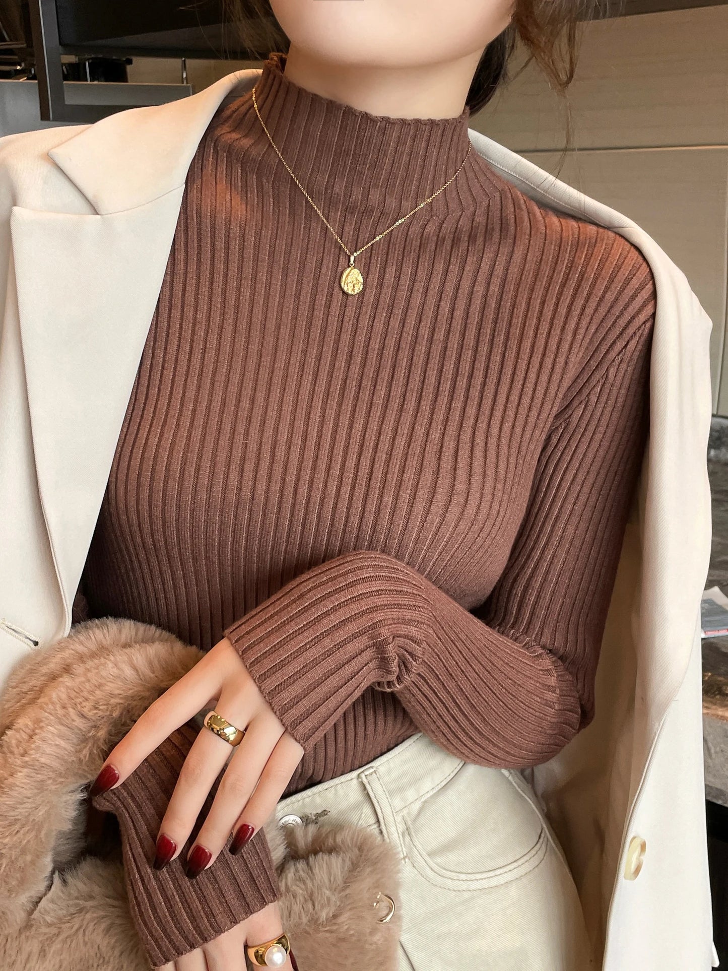 Women Long Sleeve Casual Turtleneck Warm Basic Sweater Chic Autumn Winter 2025 Pullovers Knit Jumpers Solid Color Slim Tops