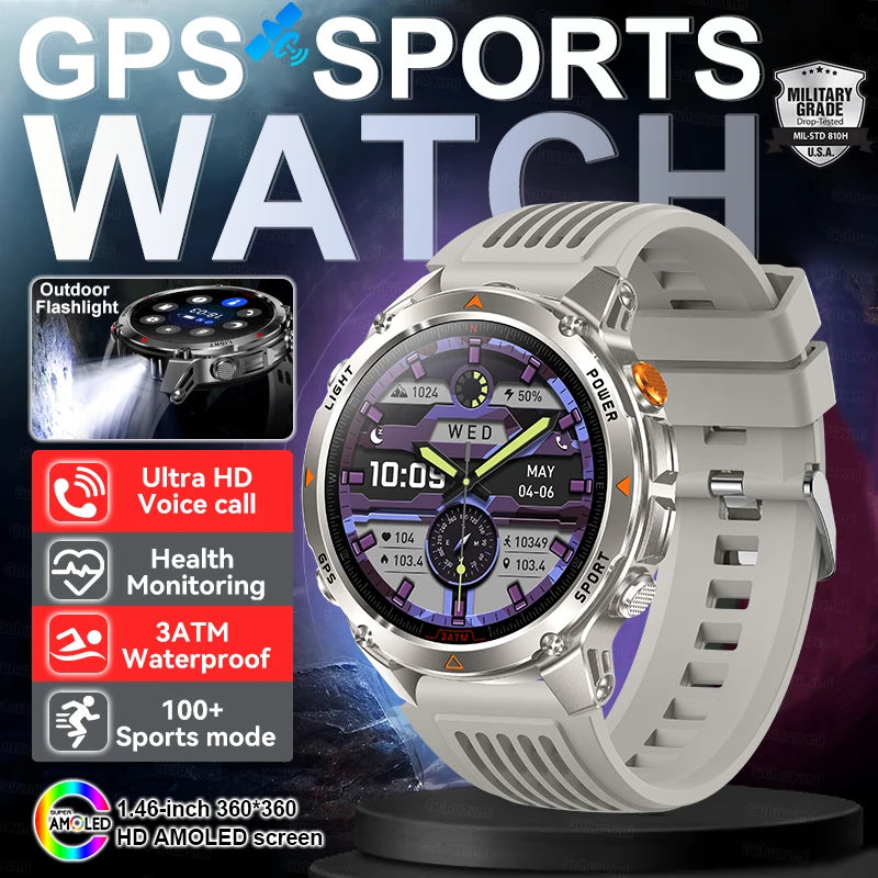 Outdoor Military GPS Smartwatch For Men Build in Dual Band GNSS Compass Altitude 3ATM Waterproof Swimming Smart Watch Women 2025