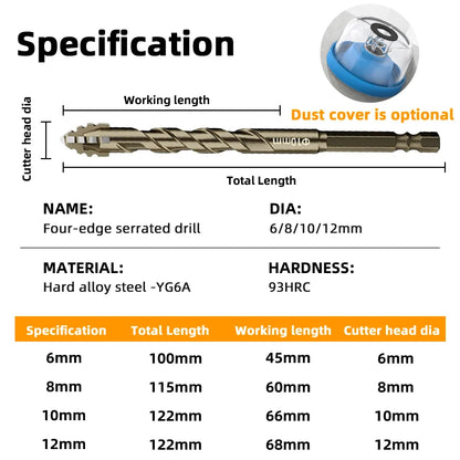 Vierkantiges gezahntes Exzenterbohrer-Set, hohe Härte, sechseckig, einfache Installation, Multifunktions-Bohrer-Set mit Schrägkopf