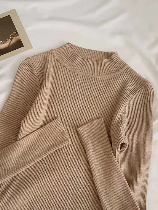 Weiche Rollkragen Frauen Herbst Winter Pullover Pullover Grundlegende Beiläufige Dünne Stretch Weiche Rippen Gestrickte Top Frau Pullover 2026.