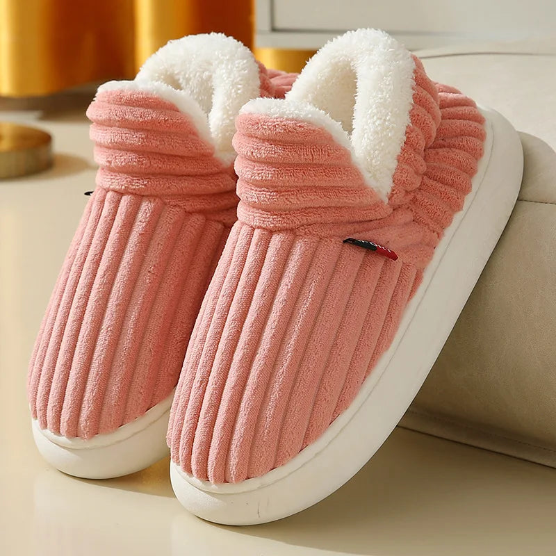 Smile PoP Winter Plush Men Cotton Shoes Warm Plush Men House Slippers Outdoor Soft Non Slip Women's Shoes Casual Furry Men Shoes