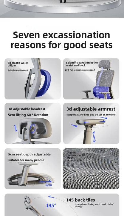 Ergonomischer Stuhl Heimcomputerstuhl Bequemer sitzender Bürostuhl Rücksitz Arbeitszimmer Schreibtisch E-Sport-Studienstuhl