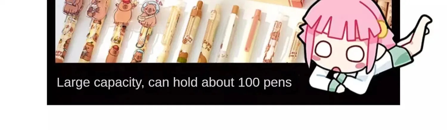 Große Kapazität Bleistift Tasche Capybara Cartoon Leinwand Schreibwaren Halter Tasche Mit Broschen Aufkleber Clips Schlüsselanhänger Kinder Stift Fall.