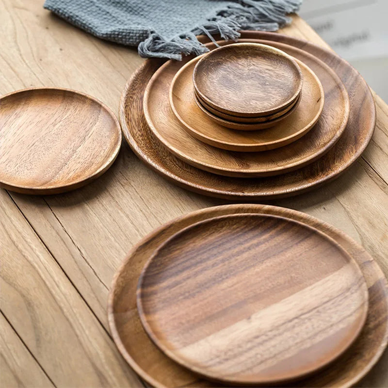 Natural Wood Hand-made Dinner PlatesUnbreakable Plate Sushi Dessert Fruit Bread Snack Tray Kitchen Bar Tableware Home Decoration.