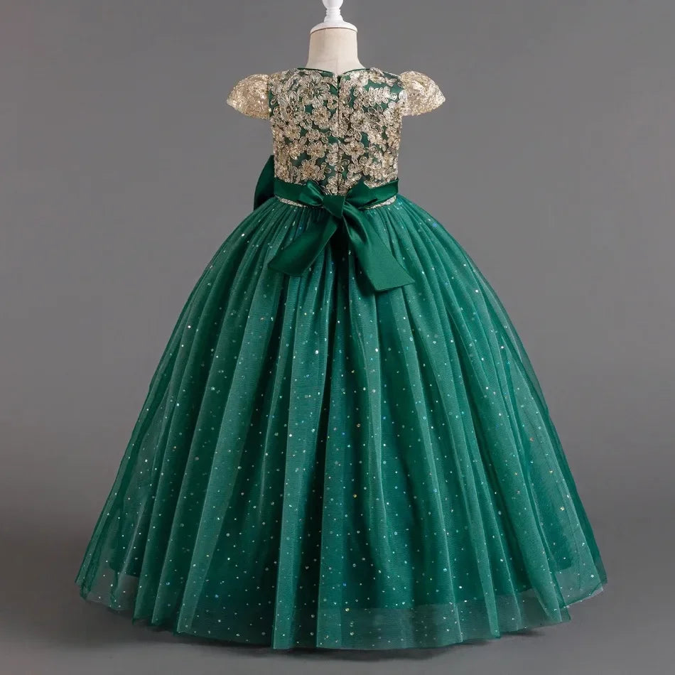 Mädchen Abschlussfeier Bankett Stickerei Paillettenkleid Hochzeitskleid Party Blumenkind Performance und bodenlanges Kleid.