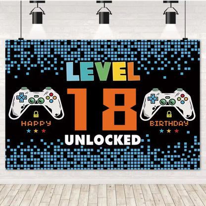 Game On Theme Video Gamer Kids Birthday Party Neon Green Gaming Next Level Up Background Baby Shower Decoration Supplies Props.