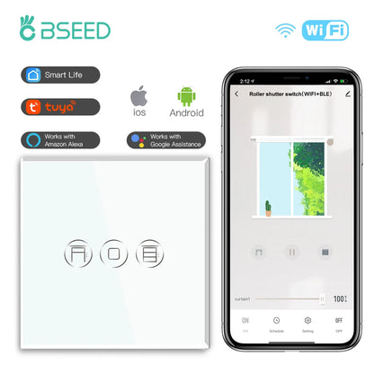 BSEED Wifi Shutter Schalter APP Control Led Smart Blind Serie Weiß Glas Panel Unterstützung Tuya Google Smart Leben Rollladen