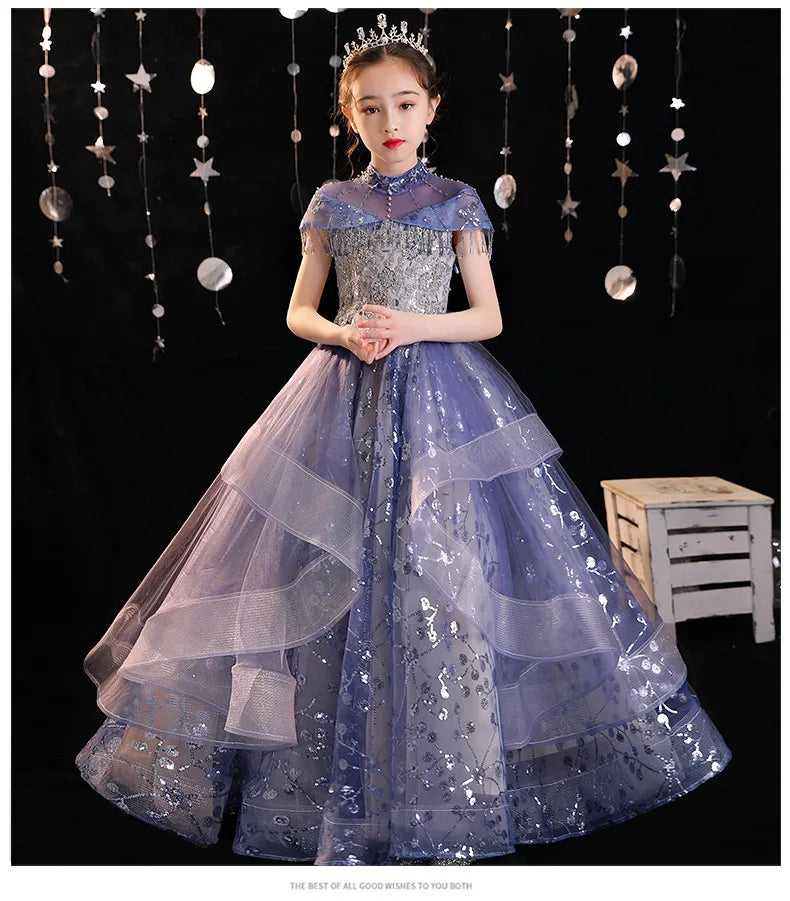 Mädchen Elegantes Luxuriöses Abendkleid Pailletten Prinzessin Kleider Edle Kinder Leistung Kostüm Geburtstag Party Mädchen Kleid.