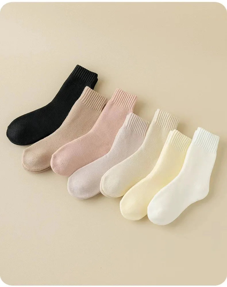 3 Pairs Wool Socks Women Winter Warm Thicken Snow Boot Markron Color Plush Hairy Soft Mid Tube Stockings Floor Sleep Socks White.