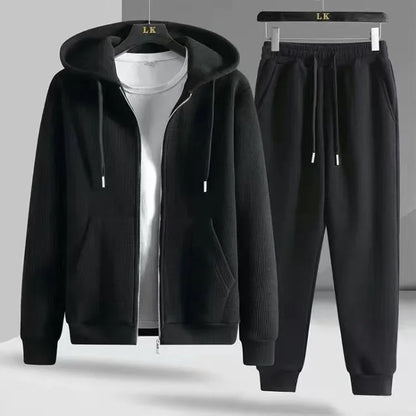 Pure Color Sportswear Set Hooded Open Cardigan Men's Women's Couple Sweatshirt Two-Piece Set for Autumn Winter Spring.