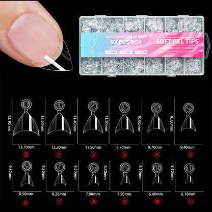 120-600Pcs False Nail Tips Soft Gel Fingertip Semi-matte Square French Coffin Full Half Cover Artificial Fake Nails Extension