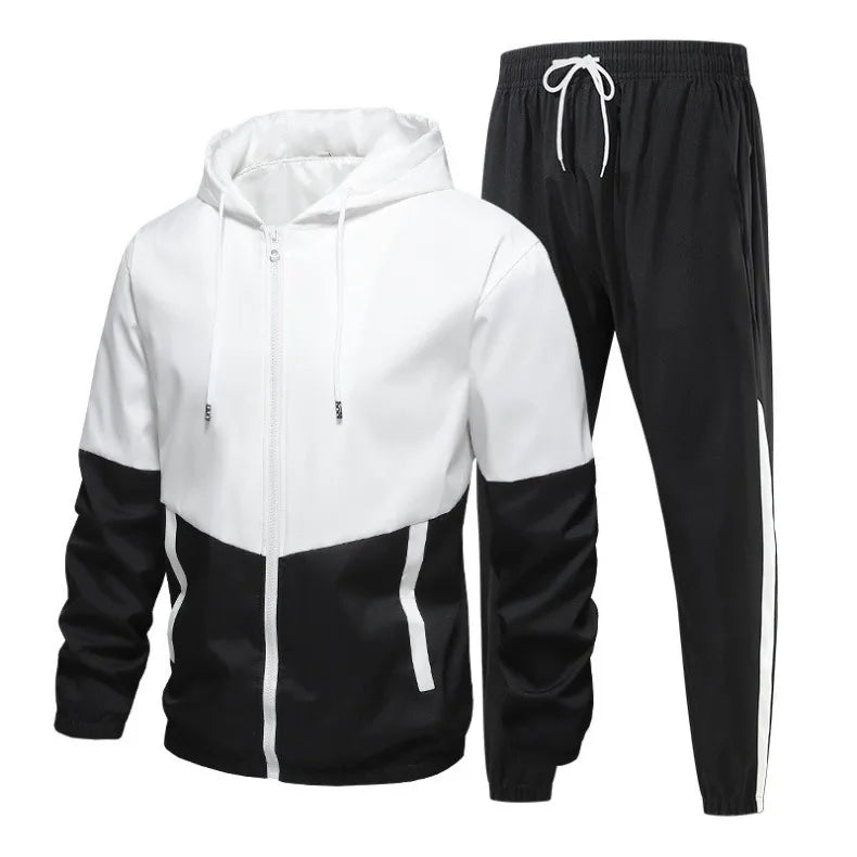Spring and Autumn Men's Hooded Sports Leisure 2-piece Sets New Fashion Jacket and Pants Hip Hop Casual Running Sportswear Men.