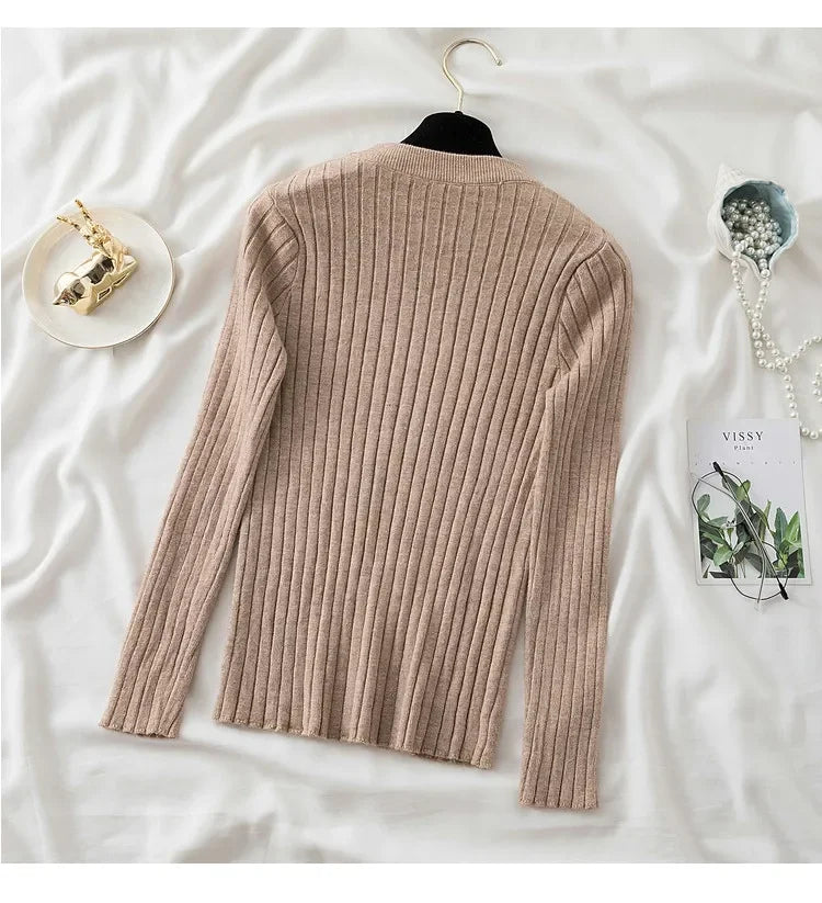 Oansatz Rippen Langarm Koreanische Slim-fit Weibliche Pullover Pullover Frauen Pullover Stricken Weiche Jumper Tops Neue Herbst Winter tops.
