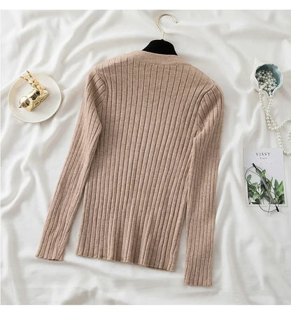 Oansatz Rippen Langarm Koreanische Slim-fit Weibliche Pullover Pullover Frauen Pullover Stricken Weiche Jumper Tops Neue Herbst Winter tops.