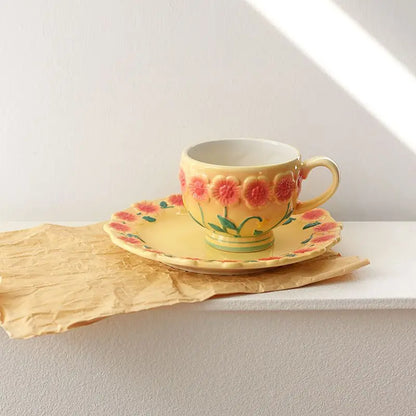 Flower Plate Embossed Small Flower Breakfast Dessert Plate Household Ceramic Plate Under Glaze Colored Hand-painted Tableware.