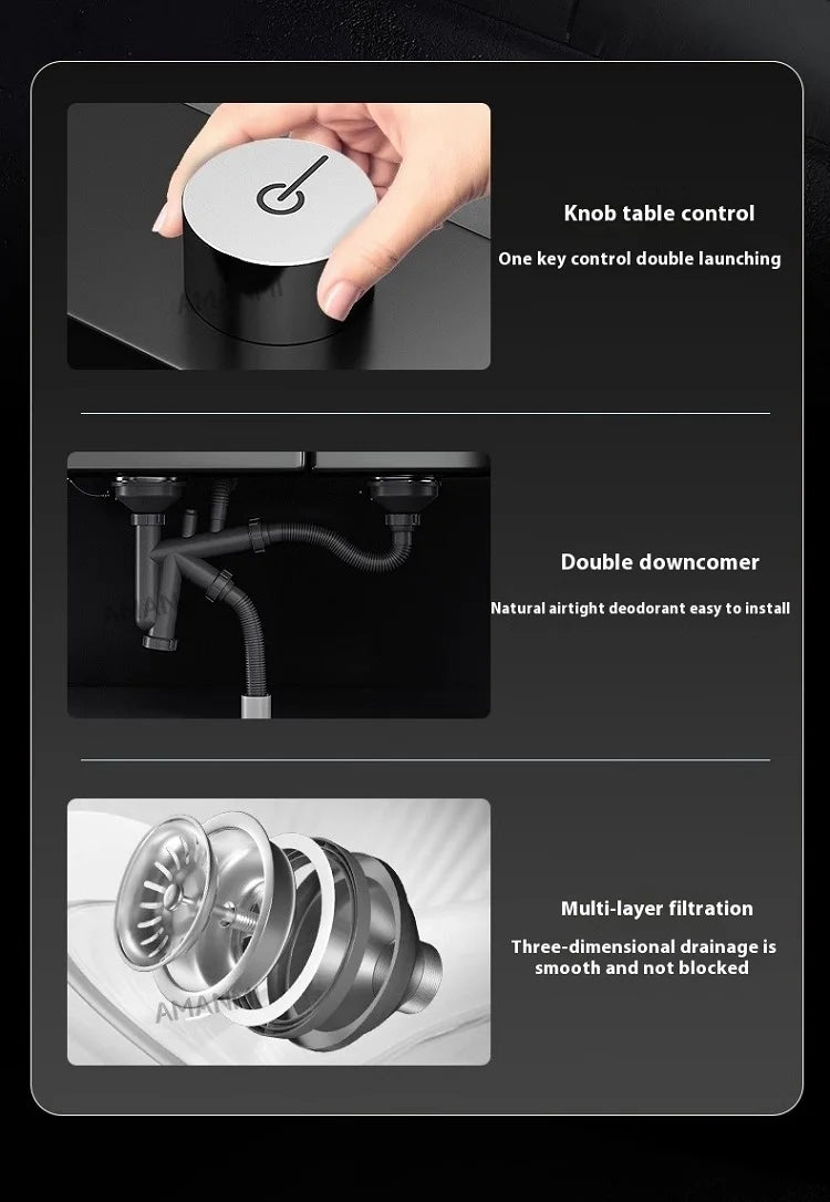 Water Catalyst Stainless Steel Kitchen Sink Multifunctional Smart Double slot Cleaning Ingredients Dishes Kitchen Sink