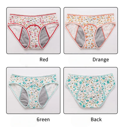 3pcs girl 's Pure Cotton Menstrual Leak-Proof Breathable Briefs Three Layers teenager Physiological Student Mid Waist Pantie.