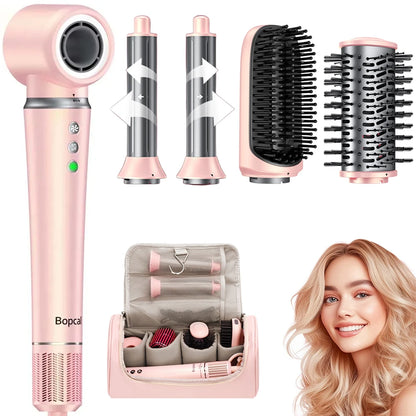 5 in 1 High-Speed Hot Air Styler Frizz-Free Fast Drying No Heat Damage Hair Dryer Curl Volumize Straighten with Travel Bag.