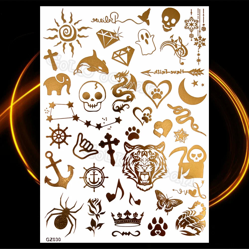 1PC Summer Style Men Women Body Art Gold Metallic Tattoo Sticker HYS-101 Chain Bracelet Fake Jewelry Waterproof Temporary Tattoo