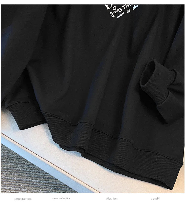 175 kg Plus Size Damen Büste 170 Frühling Herbst Lose Rundhals Langarm Bedrucktes Sweatshirt Schwarz Rosa 5XL 6XL 7XL 8XL 9XL