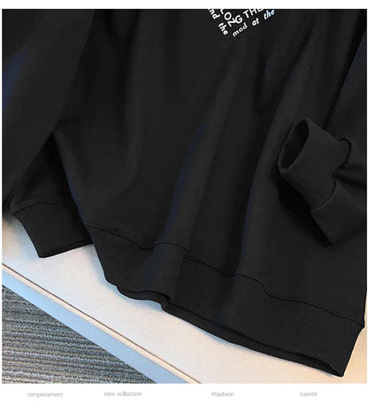 175 kg Plus Size Damen Büste 170 Frühling Herbst Lose Rundhals Langarm Bedrucktes Sweatshirt Schwarz Rosa 5XL 6XL 7XL 8XL 9XL