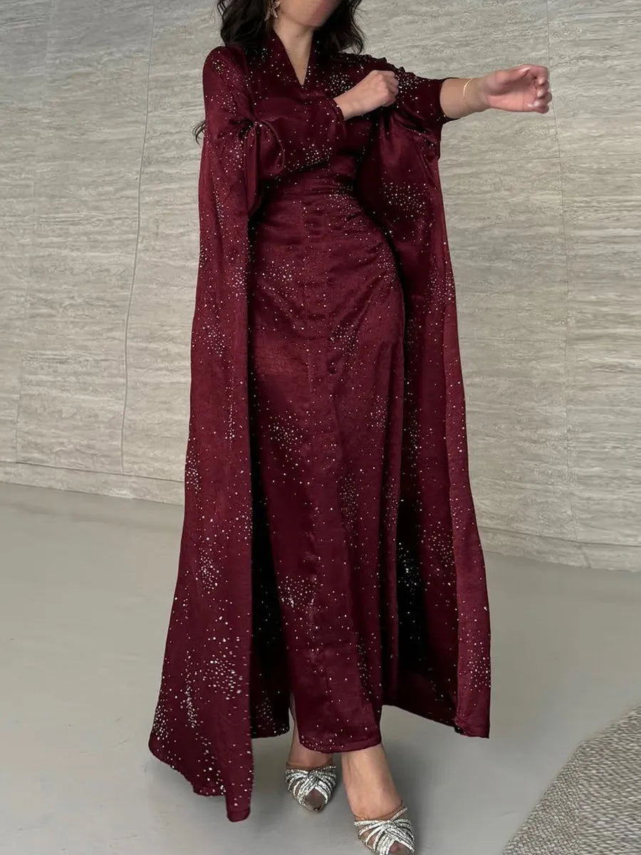 Women Ramadan Eid Arabic Dubai Abaya Luxury Muslim Fashion Hot Beading Long Dress Kaftan Robe Femme Islam Prayer Clothing Kebaya.