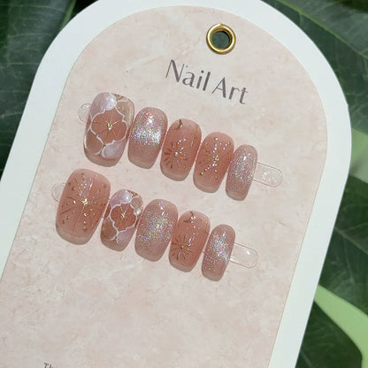 10Pcs French Handmade Press on Nails White Flower Fake Nails Wearable Stick-on Nails Full Cover False Nail Накладные Ногти 네일팁.