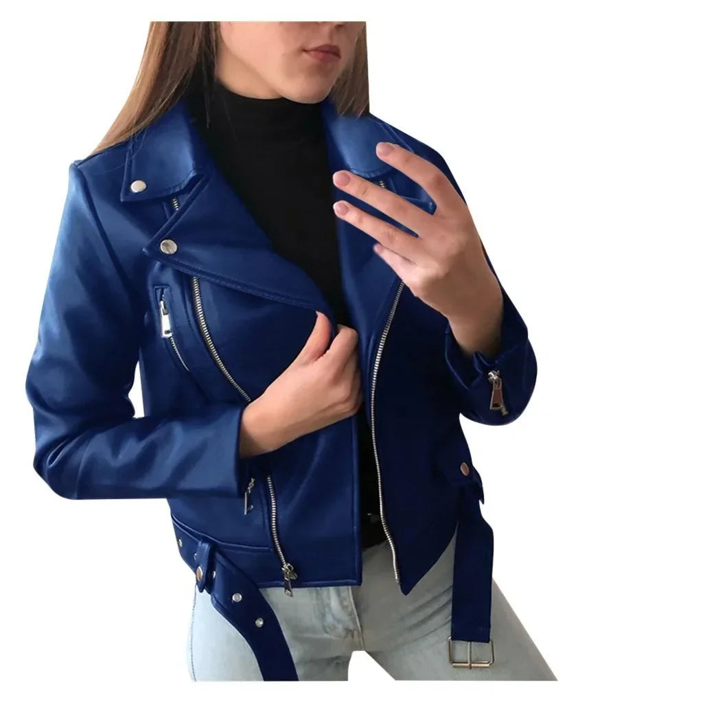 Damen Ledermantel Damen Kurz Slim-Fit Neue Biker Lederjacke Winter Herbst Lederjacken Mäntel.