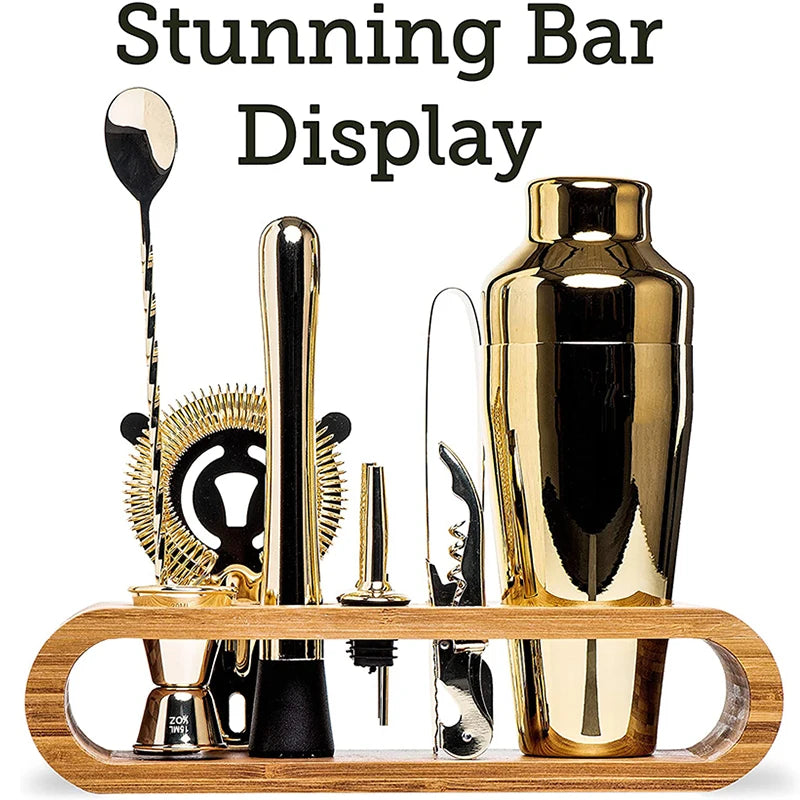 Cocktail Bar set Mixology Bartender Kit: 10-Piece Bar Tool Set with Stylish Bamboo Stand.