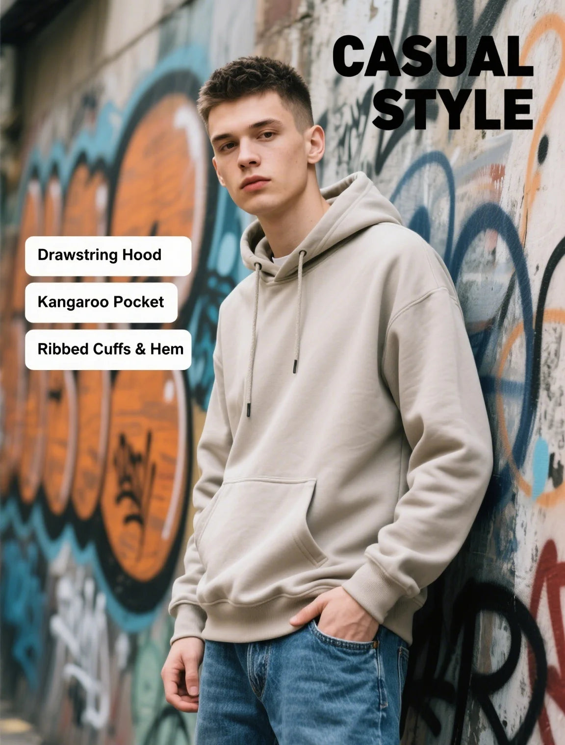 2025 Men's Autumn and Winter Car Print Hooded and Fleece Versatile Sporty Casual Loose Street Style Autumn and Winter Pullover.